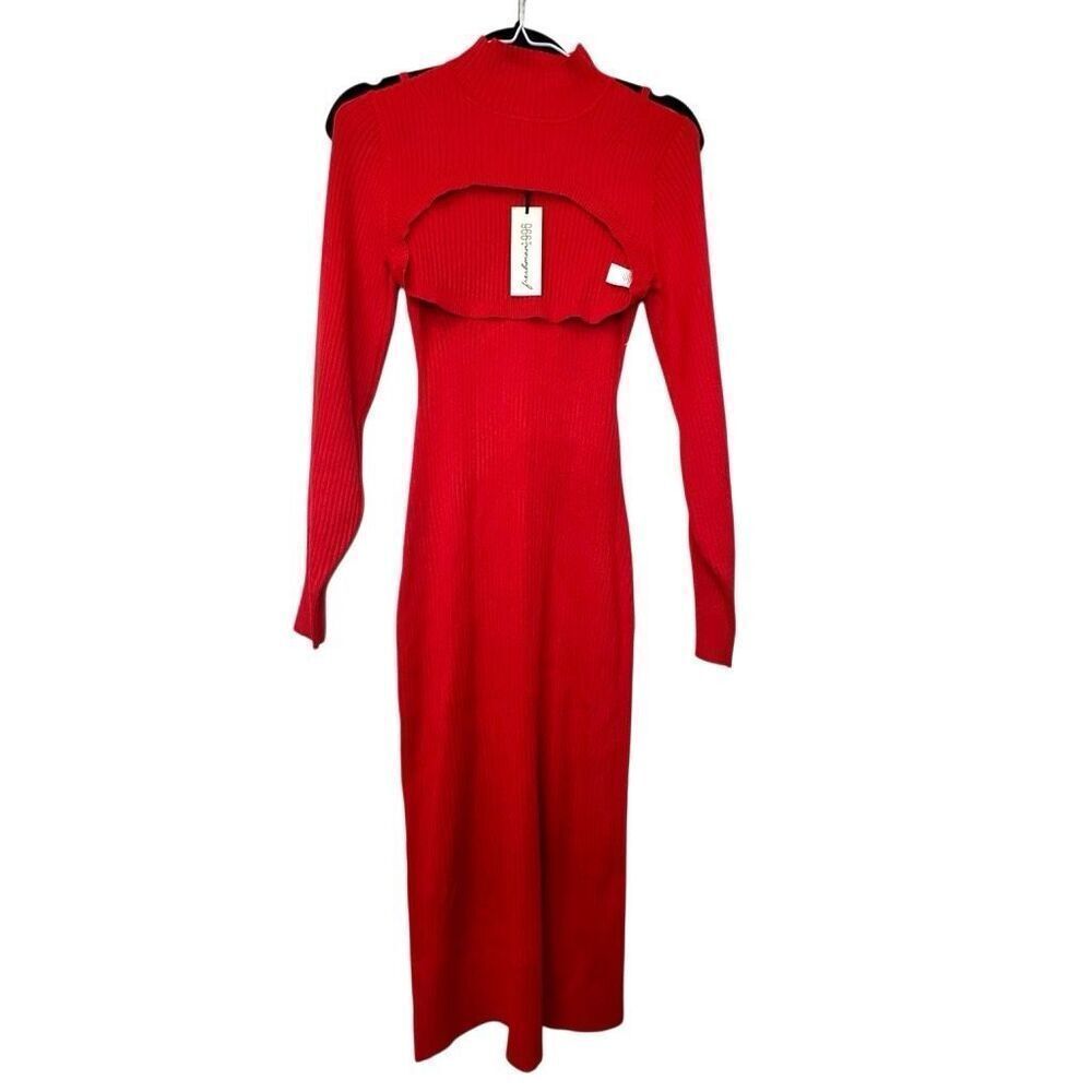 NWT Freshman 1996 Ribbed Knit Long Sleeve Red Shrug Sweater Dress Size Medium